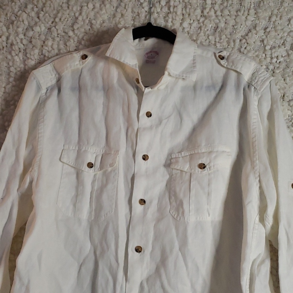 Brooks brothers traditional fit irish linen white large long sleeve button down